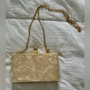 Vintage Cream Marble Acrylic Resin Evening Clutch Bridal Cocktail Purse